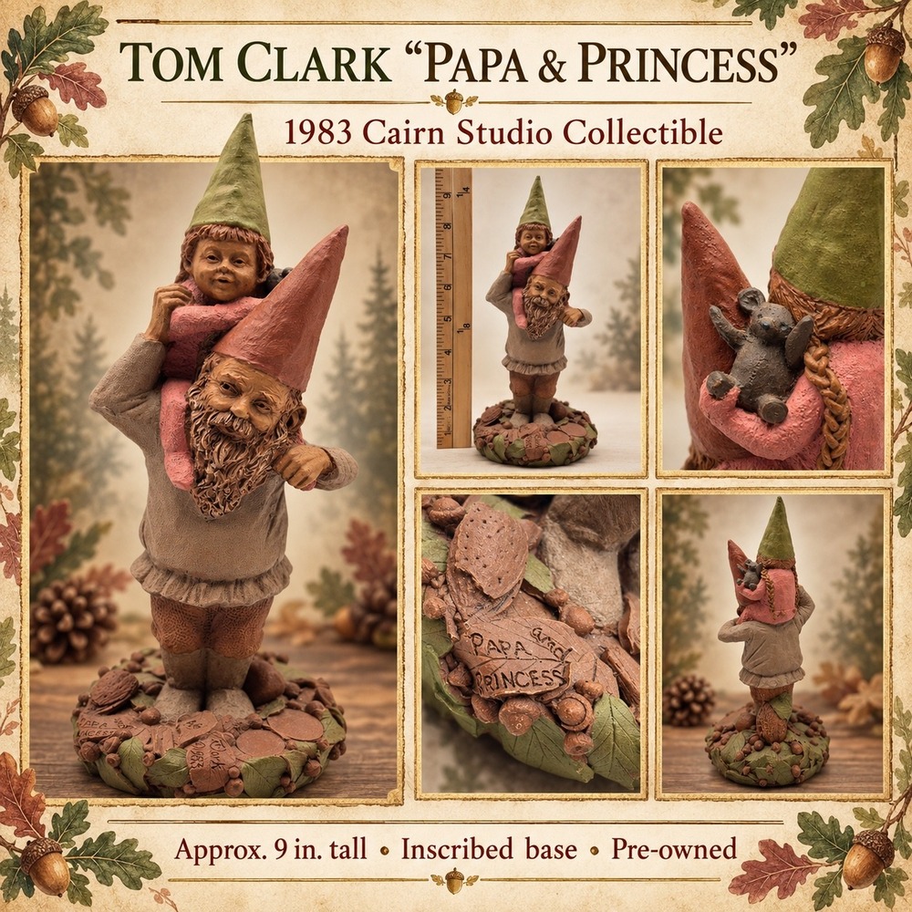 Tom Clark Papa & Princess 1983 Cairn Studio Gnome Figurine 9 Inch #66